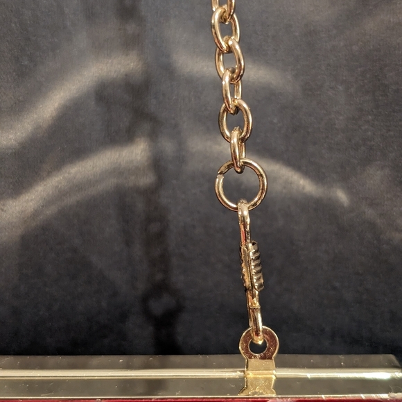 Red Satin and Acrylic Disco Ball Style Evening Bag with Gold Chain Strap - Picture 6 of 12